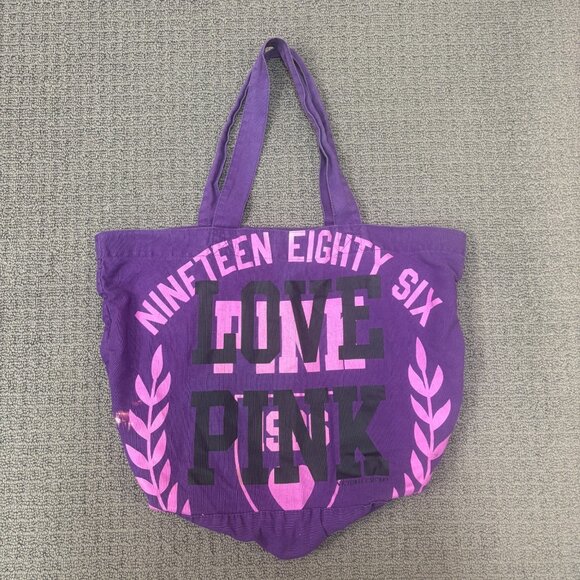 Y2K Victorias Secret Love PINK Dog Shoulder Tote Bag Cotton Canvas 1986 Y2K - Picture 1 of 11